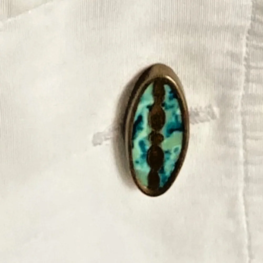 Vintage Early Art Deco Solid Brass Navette Turquoise Enamel Cufflinks